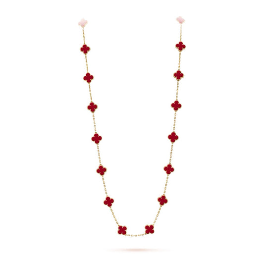 Van Cleef & Arpels Vintage Alhambra Long Necklace, 20 motifs “Yellow Gold / Red Carnelian”