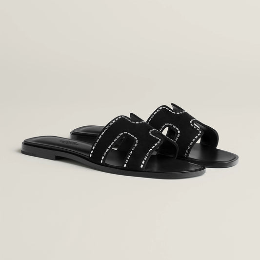 Hermes Oran Rhinestone Sandal “Noir”