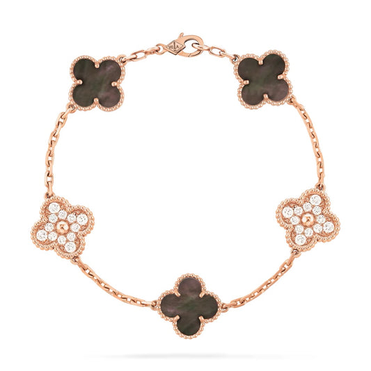Van Cleef & Arpels Vintage 5 Motifs Alhambra Bracelet “Rose Gold / Grey Mother of Pearl / Diamonds”