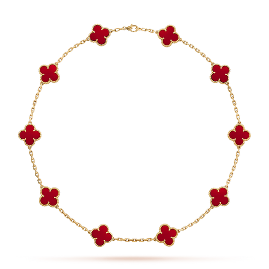 Van Cleef & Arpels Vintage Alhambra 10 Motif Necklace “Yellow Gold / Red Carnelian”