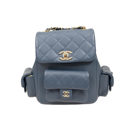 Chanel 23k Side Double Pocket Backpack “Grey / Blue”