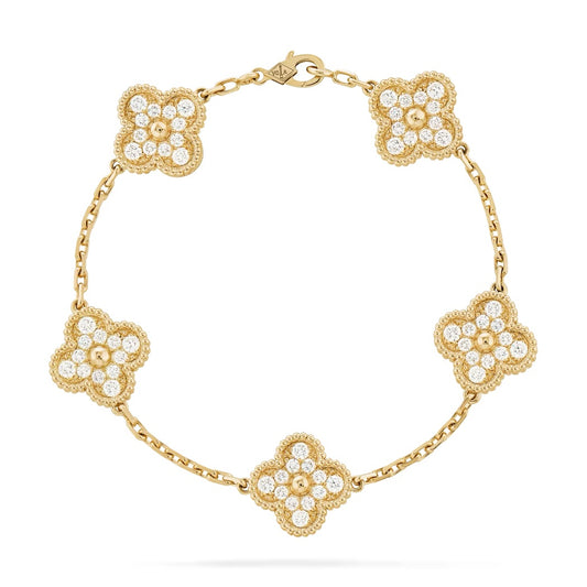 Van Cleef & Arpels Vintage 5 Motifs Alhambra Bracelet “Yellow Gold / Diamonds”