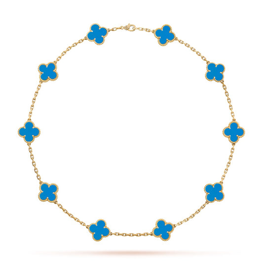 Van Cleef & Arpels Vintage Alhambra 10 Motif Necklace “Yellow Gold / Blue Agate”