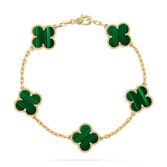 Van Cleef & Arpels Vintage 5 Motifs Alhambra Bracelet “Yellow Gold / Malachite”