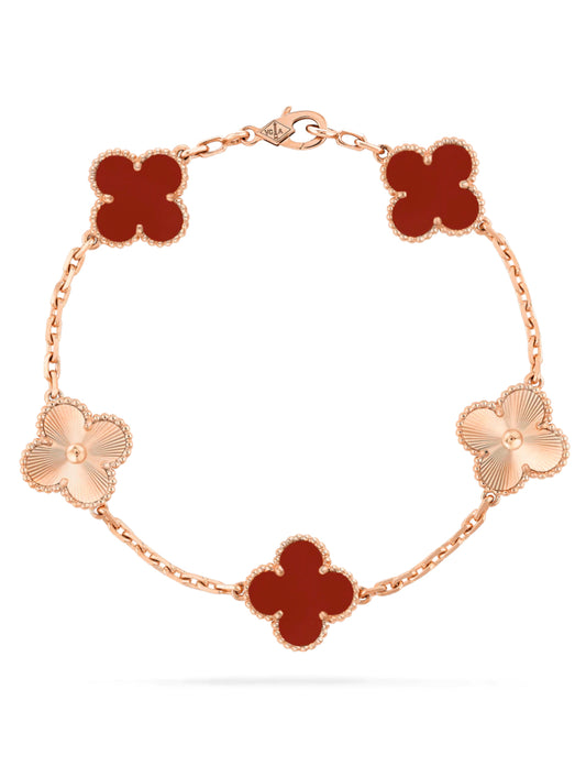 Van Cleef & Arpels 5 Motifs Vintage Alhambra Bracelet "Rose Gold / Red Carnelian"