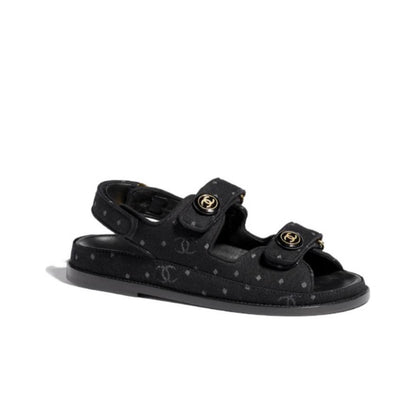Chanel Double C Fabric Sandals “Black”