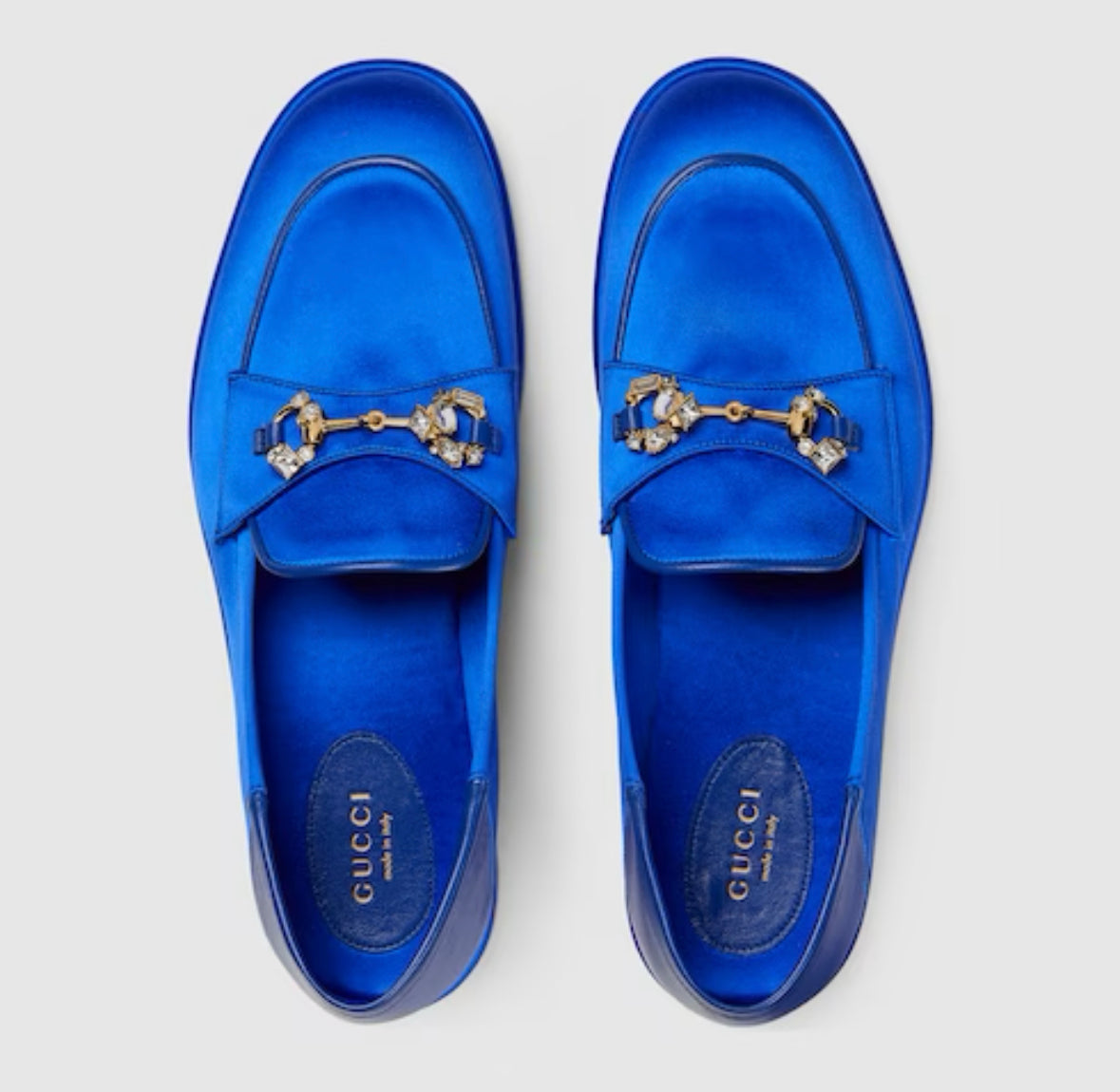 Gucci Womens Horsebit Loafer with Crystals “Blue”