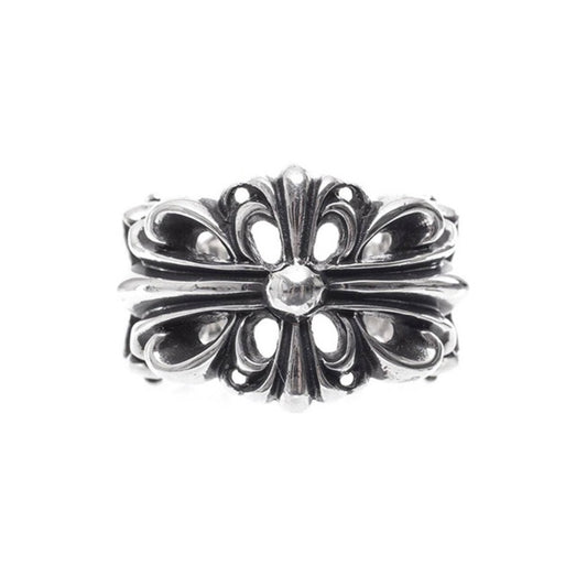 Chrome Hearts Floral Cross Sterling Silver Ring