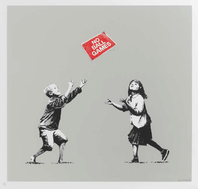 Banksy No Ball Games Grey (Signed)